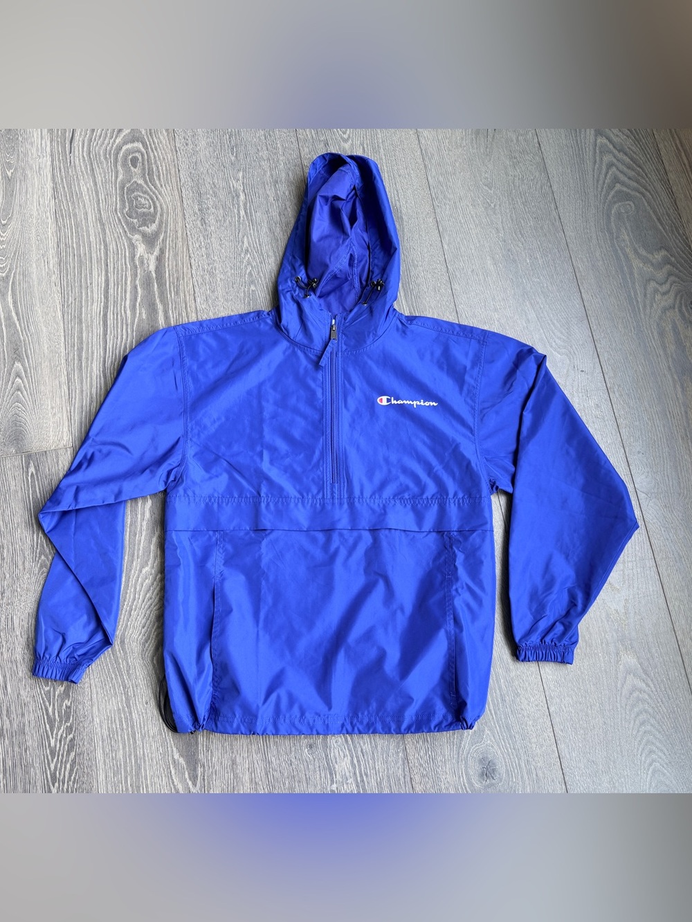 Champion Packable Half-Zip Hooded Windbreaker in Blue Size Small